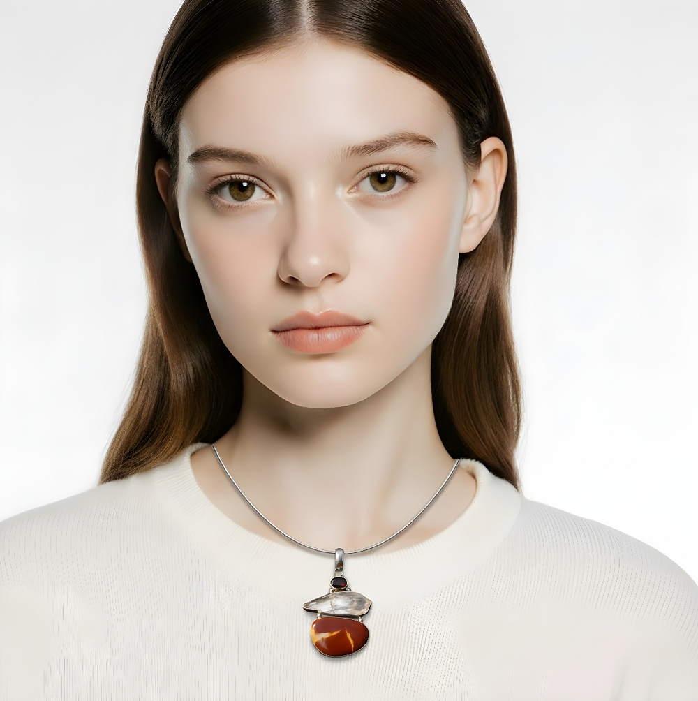 Sterling Silver 925 Pendant With Semiprecious Stones.